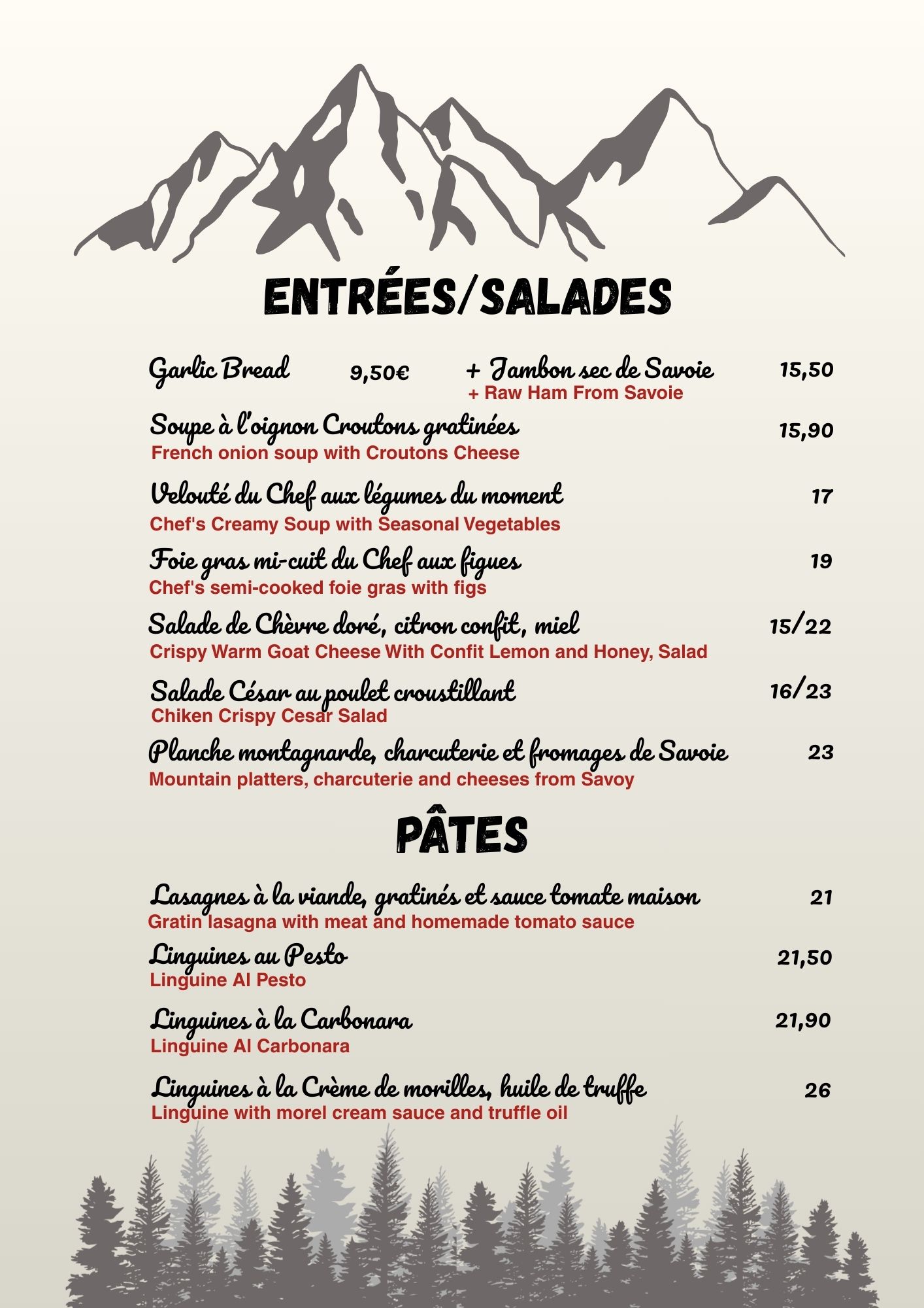 Nos Entrees, salades